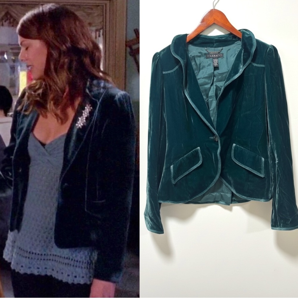 Vintage Teal Velvet Blazer ASO Lorelai Gilmore Girls Alt Size 2 - Picture 2 of 6